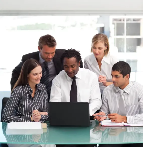 Team reviewing business data together